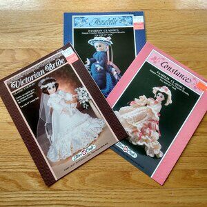 Vintage 15" Doll Dress Crochet Patterns Lot of 3 Wedding Historical Grandmacore